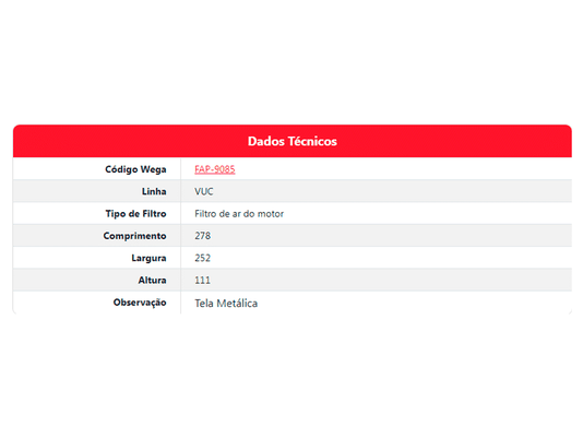 Filtro De Ar Dodge Ram 2500 05>, Ram 250 6.7 10>, Ram 3500  6.7 22> Wega Fap9085
